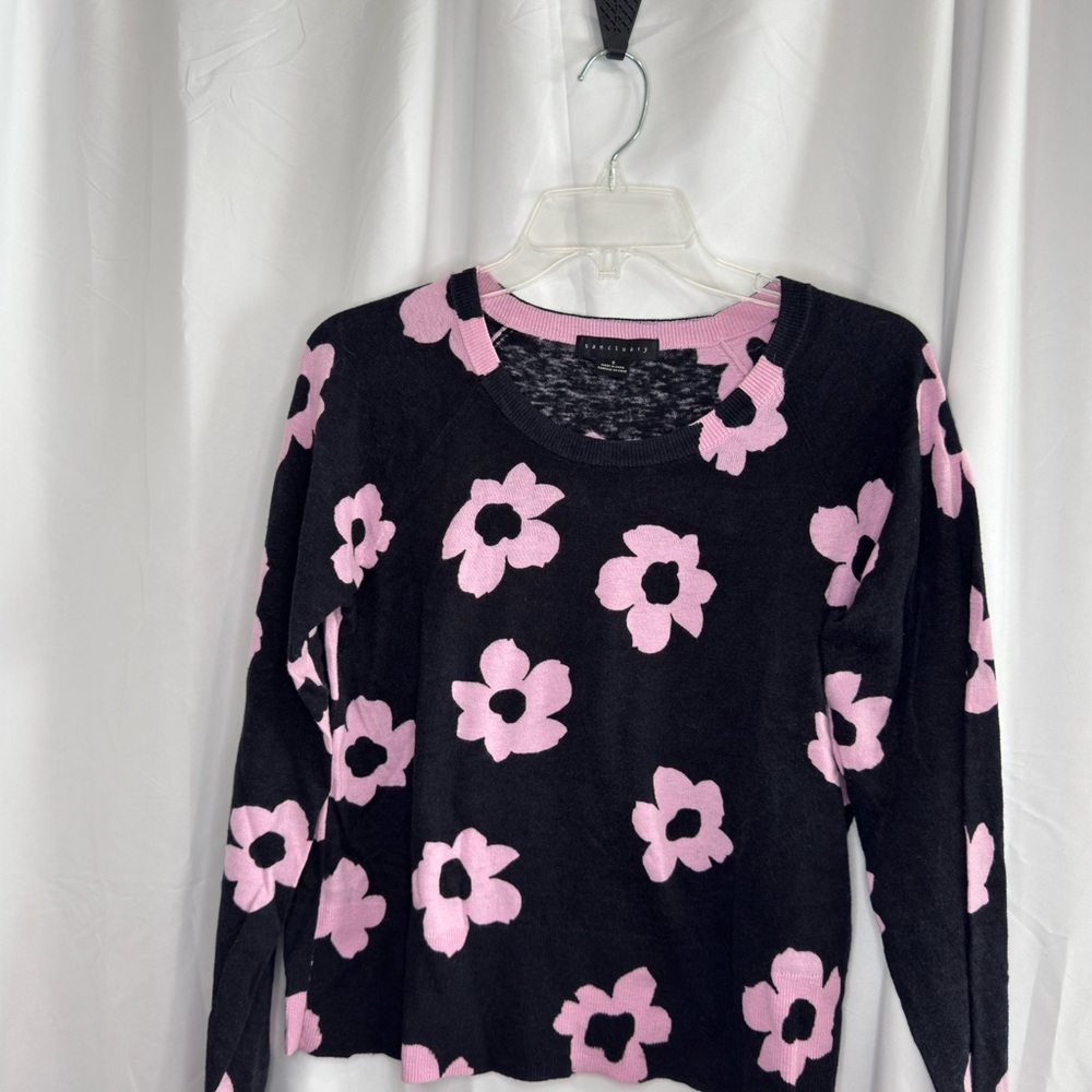 Sanctuary Black and Pink Floral Sweater